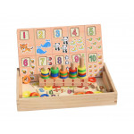 Joc educativ, tablita din lemn Montessori, Multifunctionala, cu 2 fete, cifre si abac, pentru copii, multicolor, + 3 ani